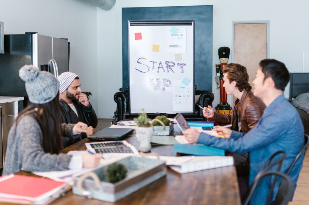 Office team planning at table