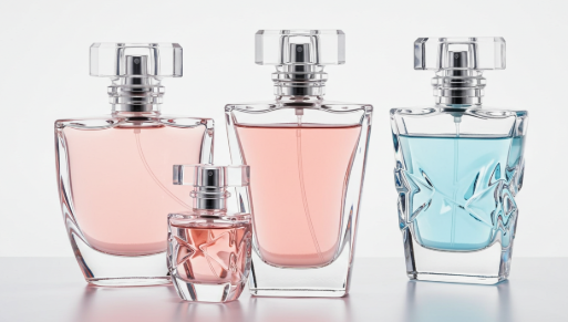 A picture of three bottles of high end perfume