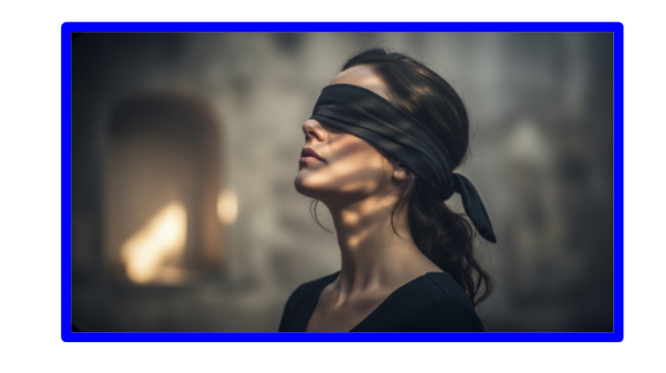 A picture of a woman blindfolded