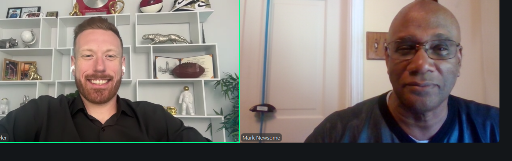 A screenshot image of Tyler Cerny and marketing consultant Mark Newsome. On a recent zoom meeting