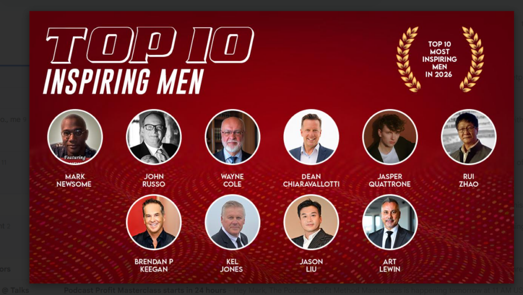 A screenshot image of the top ten most inspiring men of 2026.