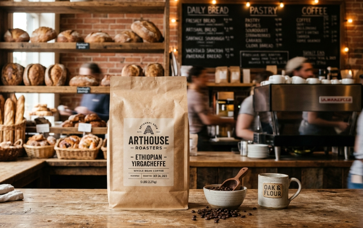A screenshot of a bag of gourmet coffee on a counter