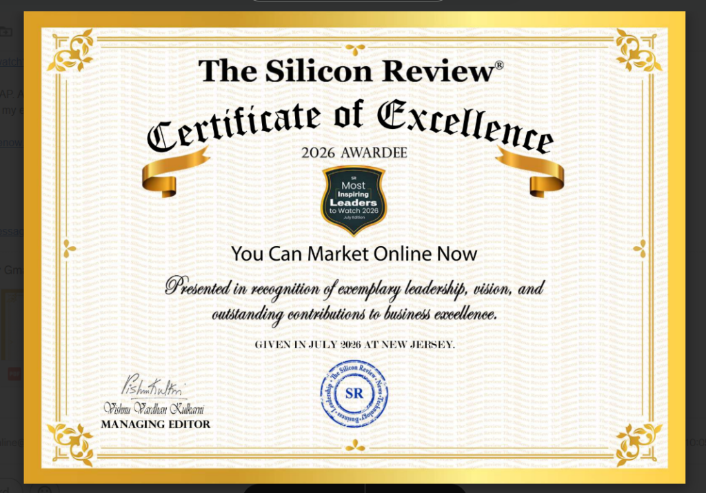 A screenshot of a certificate of excellence