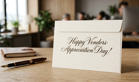 A screenshot image of an envelop. Which says Happy vendor appreciation day.