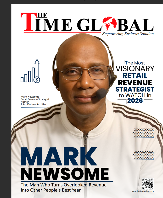 A screenshot image of Mark Newsome on the cover of a Industry magazine.