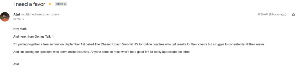 A screenshot of an email I received.