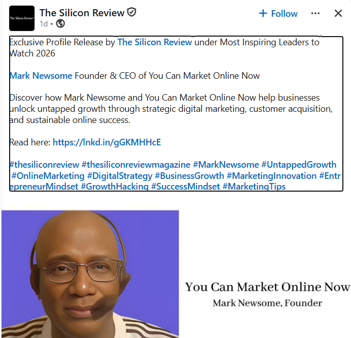 A screenshot image of a recent feature article. Featuring small business marketing consultant Mark Newsome