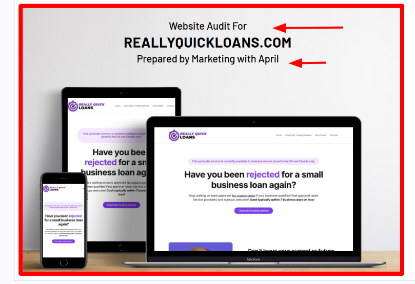 A screenshot image of the homepage of my lead capture page homepage