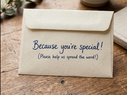 A screenshot of a sealed envelop. With a targeted message written on the outside of it.