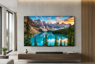 A screenshot image of a 75 inch flat screen TV mounted on the wall.