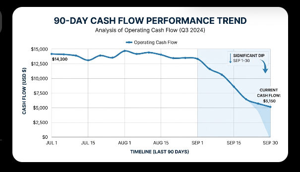 A screenshot image of a chart of a 90 day cash flow dip