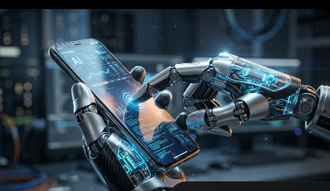 A screenshot image of an AI hand. Using a cellphone